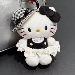 Nwot Hello Kitty Black & White Plush Keychain with Gingham Hat